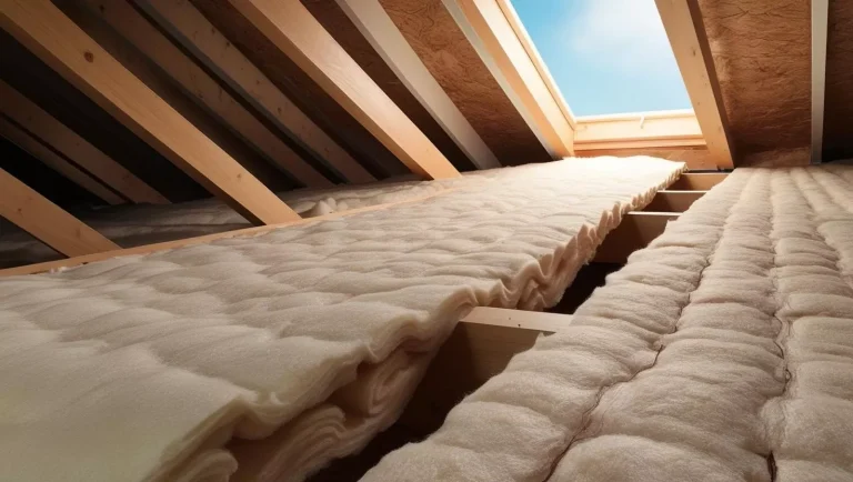 Vue d'un grenier avec isolation en laine, lumière naturelle venant d'un velux.